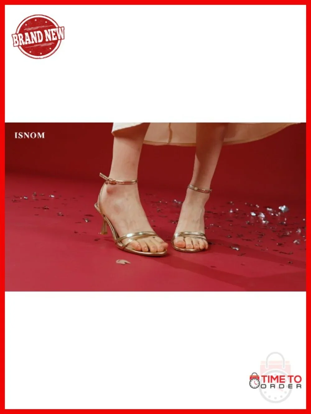 ISNOM Womens Kitten Heel Sandals Round Toe Ankle Strap Low Heels